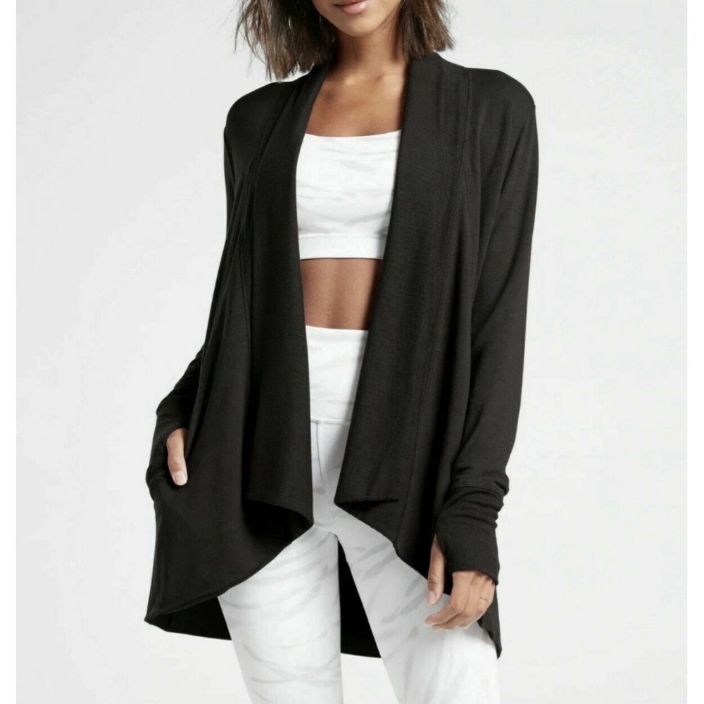Athleta Women S Nirvana Pranayama Open Wrap Cardigan Modal Black Yoga Athleisure